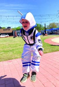 Little Astronaut --Three-year-old Silas Paxton, astronaut; visited the “Moonwalk on the Block” block party in downtown Clarksville on Monday, April 8.  --Graphic photo by Stephanie Baker